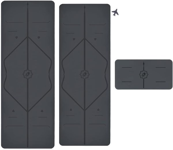 Yoga & Travel Mat & Yoga Pad Bundle Pack – Patented Alignment System, Eco-Friendly, Non-Slip Warrior-Grip, Made with Natural Rubber, Thick, Sweat Resistant, Comfortable - Grey/Grey/Grey