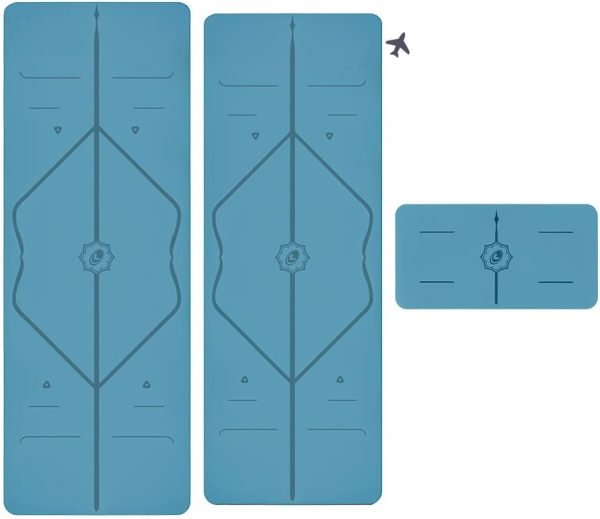 Yoga & Travel Mat & Yoga Pad Bundle Pack – Patented Alignment System, Eco-Friendly, Non-Slip Warrior-Grip, Made with Natural Rubber, Thick, Sweat Resistant, Comfortable - Blue/Blue/Blue