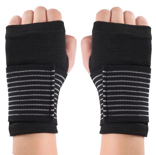 Palm Brace Wrist Support Sleeves (1 Pair), Everyday Use Wrist Brace, Compression Carpal Tunnel for Wrist Pain Relief, Fitness Gloves, Glove, Wrist Brace for Men and Women (Black with straps)