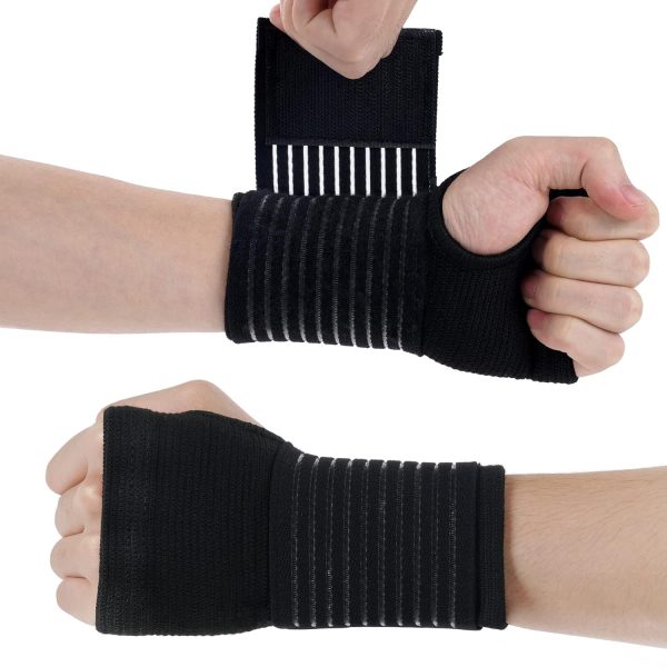 Wrist Brace, 2 Pack Elastic Wrist Support with Strap, Wrist Compression Wrap Adjustable Wrist Strap Relieves Wrist Pain, Tendonitis, Use for Men and Women, Right & (Black)