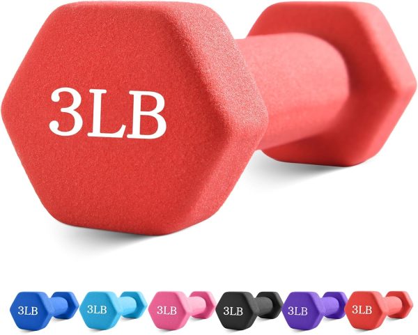 Dumbbells with Neoprene Coating（Single）, 1LB-3LB Anti-Roll, Anti-Slip, Hexagonal Home Fitness Equipment for Shoulder, Neck, and Hand Training for Seniors over 55 old