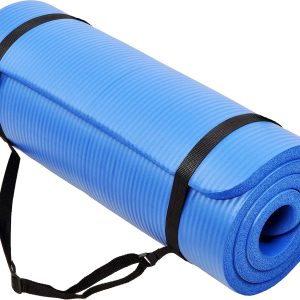 All Purpose 1-Inch Extra Thick High Density Anti-Tear Exercise Yoga Mat with Carrying Strap, Optional Yoga Blocks and Knee Pad