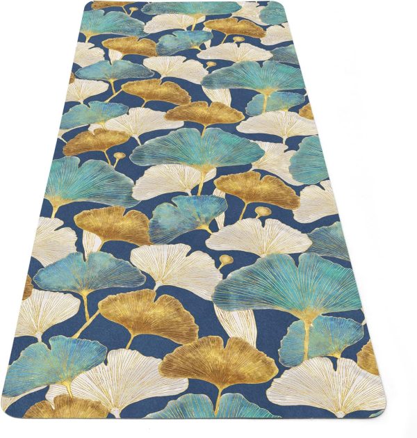 Floral Yoga Mat, Ginko Leaves Fitness Pad, Custom Anti-slip Workout Rug, 27"x72" (68x183cm), Y-222